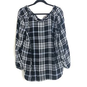 Loft long sleeve black check blouse